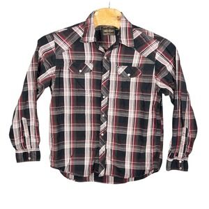 Vtg Red Snap Western Plaid Shirt Mens XL Pearl Snaps Workwear Rodeo Southwestern